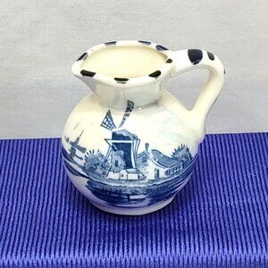 Delft Windmill Floral Porcelain Miniature Pitcher Creamer Made Japan 1960s VTG